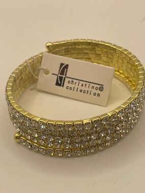 Christina Collection Gold Crystal Five Row Spiral Bracelet Size 7.5